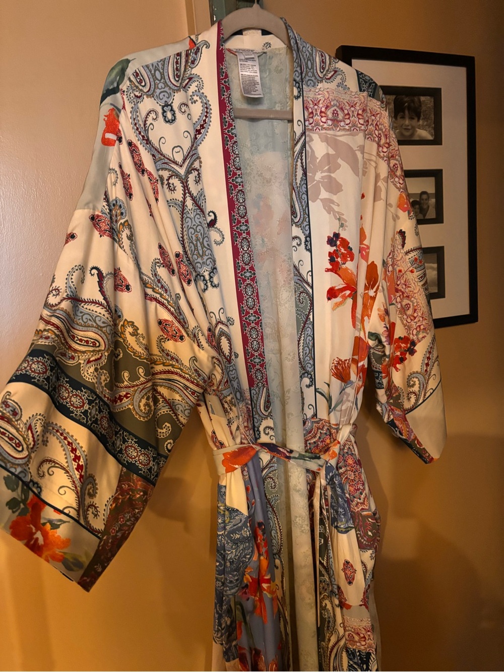 Chico's Cream Satin jacket with Green and Orange Paisley Floral Print - Picture 2 of 8